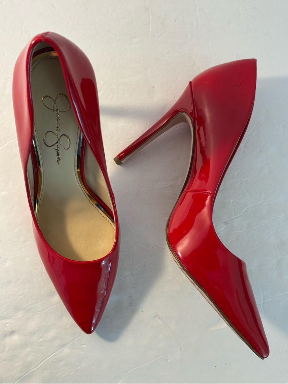 Jessica Simpson Red Patent Leather Pointed-Toe Stiletto Heels